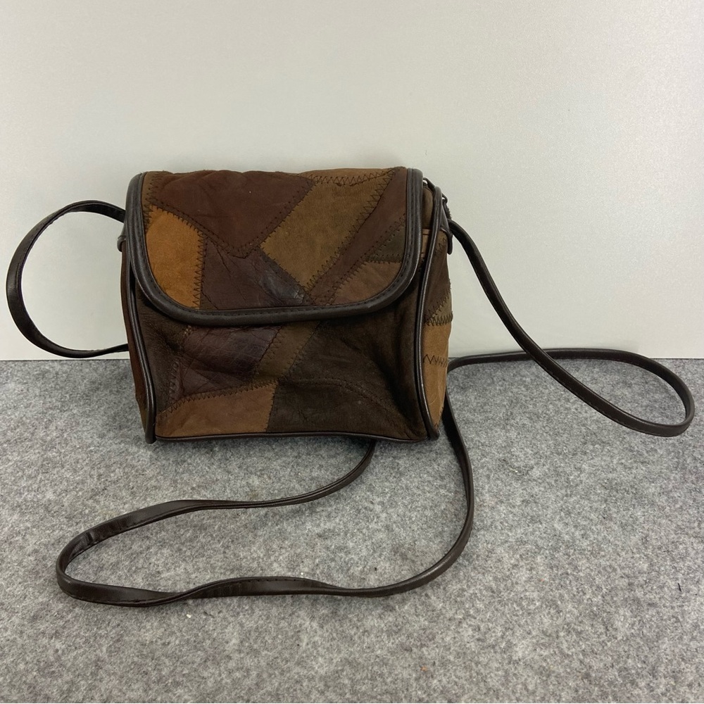 Vintage Mitzi Brown Patchwork Leather Mini Crossbody Bag Purse